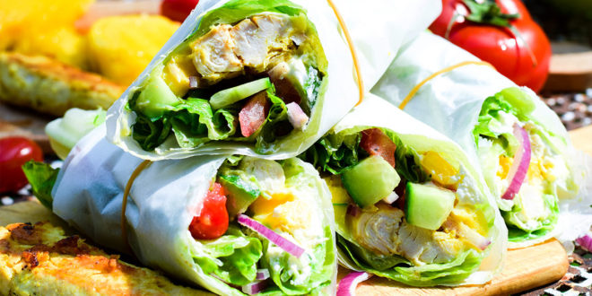 Low Carb Curry Chicken Mango Salat Wraps